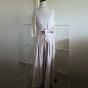 Elegant Lace Top and Satin Skirt Dress Size 14